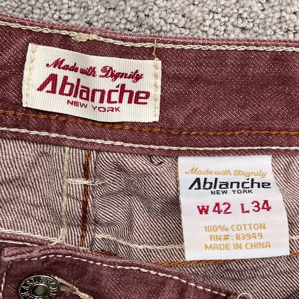 Ablanche Jeans Men 42W 34L ACT 39W‎ 33L Burgundy Cotton Denim Straight Leg  Y2K
